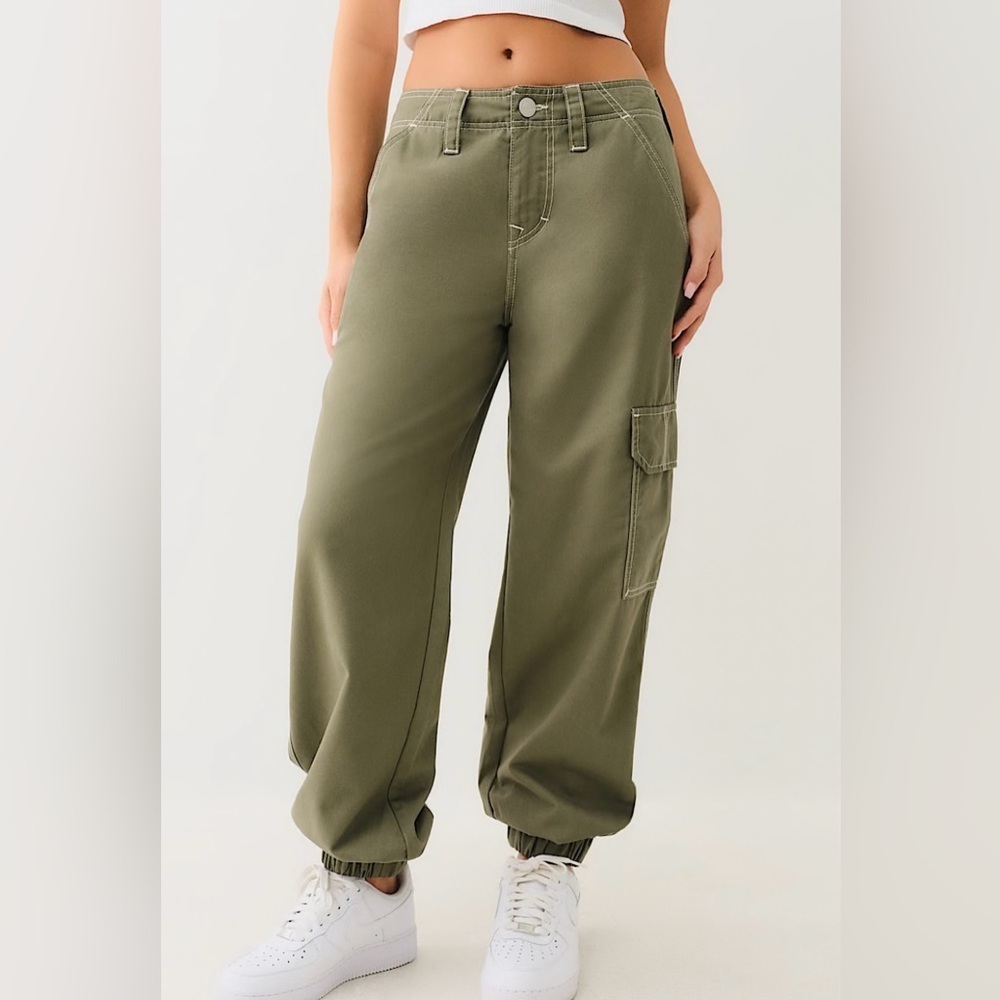 True Religion Bobbi Baggy Cargo Jogger Kalamata (Olive Green) Women’s 29 New